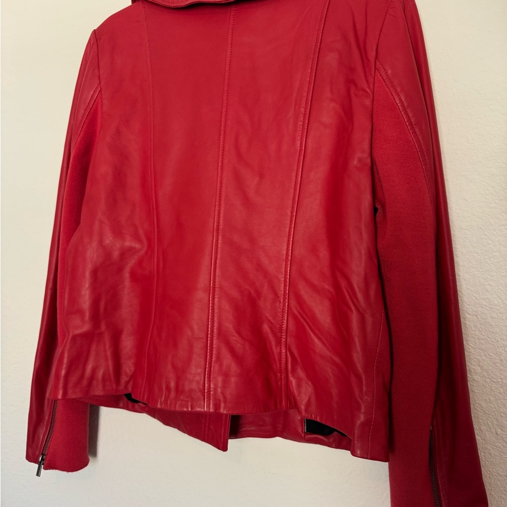 Neiman Marcus Striking Red Leather Jacket - Picture 3 of 4
